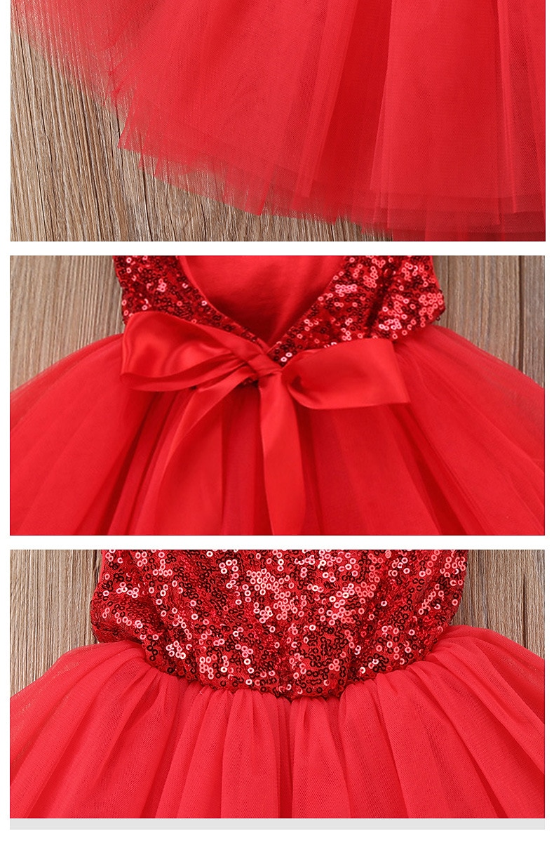 Kinder Kleinkind Mädchen Kleid Einfarbig Ärmellos Leistung Party Ferien Pailletten Basic Schön Süß Acryl Sommer Rosa Rote 2025 - $20.99 –P4