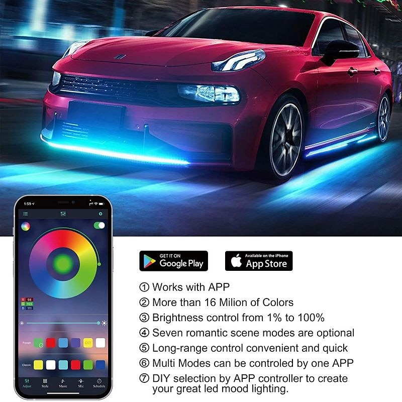 WAZA Car Underglow Lights Exterior Kit 4PCS Underbody LED Strip Lights 8 Color Sound Active Function and Wireless Remote Control with 6FT Extension Wire Cable Tie IP68 2025 - $62.99 –P12