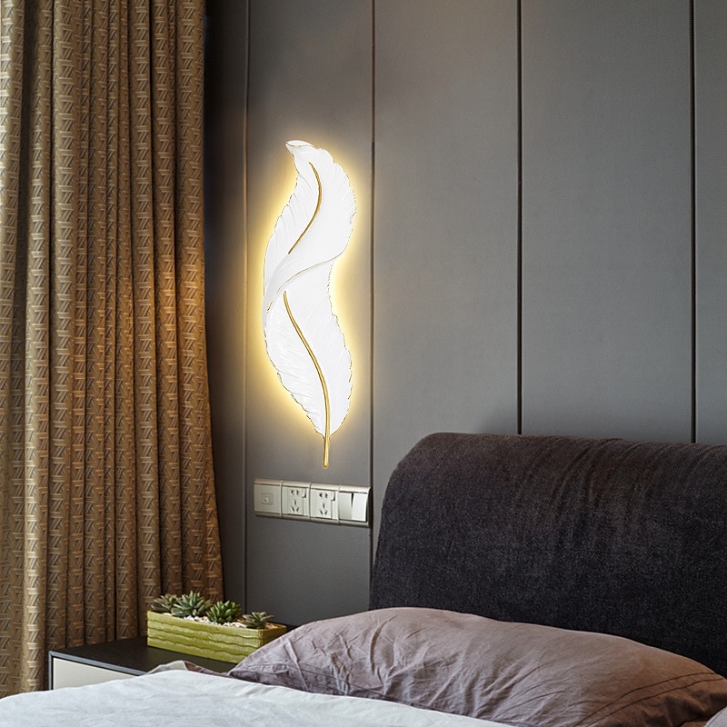 lightinthebox 1 luce 65 cm applique da parete a led design a forma di piuma applique da parete moderna in stile lusso camera da letto sala da pranzo applique da parete in resina 110-120 v 220-240 v del 2025 a $381.69 –P7