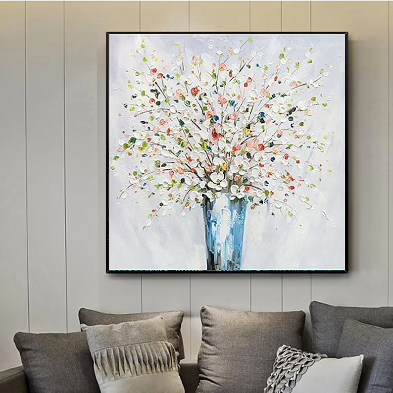 Ölgemälde handgemachte handbemalte Wandkunst Spachtel Malerei farbige Blumen Heimtextilien Dekor gestreckter Rahmen fertig zum Aufhängen 2025 - $203.79 –P4
