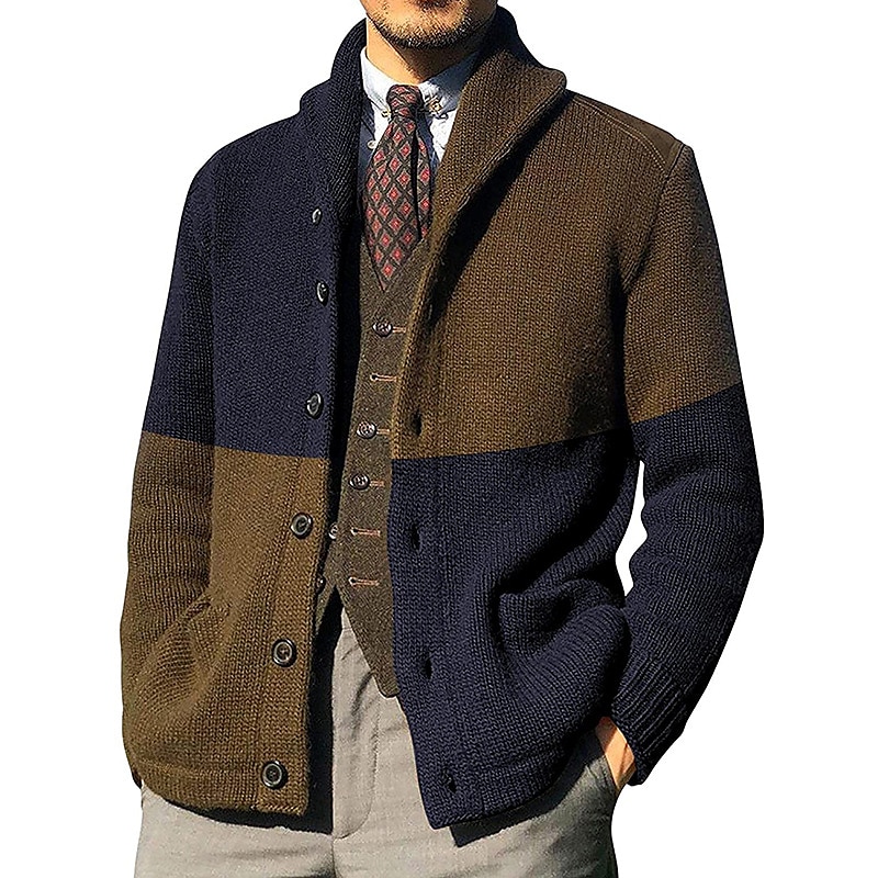 Men's Sweater Cardigan Cropped Sweater Knit Knitted Shawl Collar Vintage Modern Contemporary Casual Daily Wear Clothing Apparel Fall Winter Black Army Green M L XL 2025 - $48.99 –P5