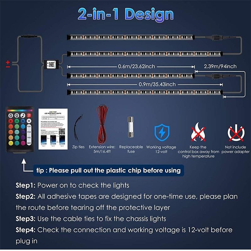 WAZA Car Underglow Lights Exterior Kit 4PCS Underbody LED Strip Lights 8 Color Sound Active Function and Wireless Remote Control with 6FT Extension Wire Cable Tie IP68 2025 - $62.99 –P8
