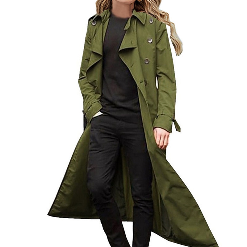 Women Trench Coat Winter Warm Lapel Long Jacket Casual Overcoat