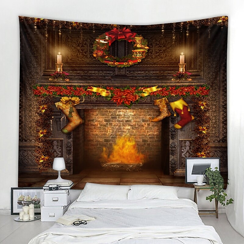 julepynt julenissen juletre feriefest jul stor veggteppe kunst dekor foto bakgrunn bakteppe teppe hengende hjem soverom stue peis strømpe gave polyester 2025 - $11.99 –P5