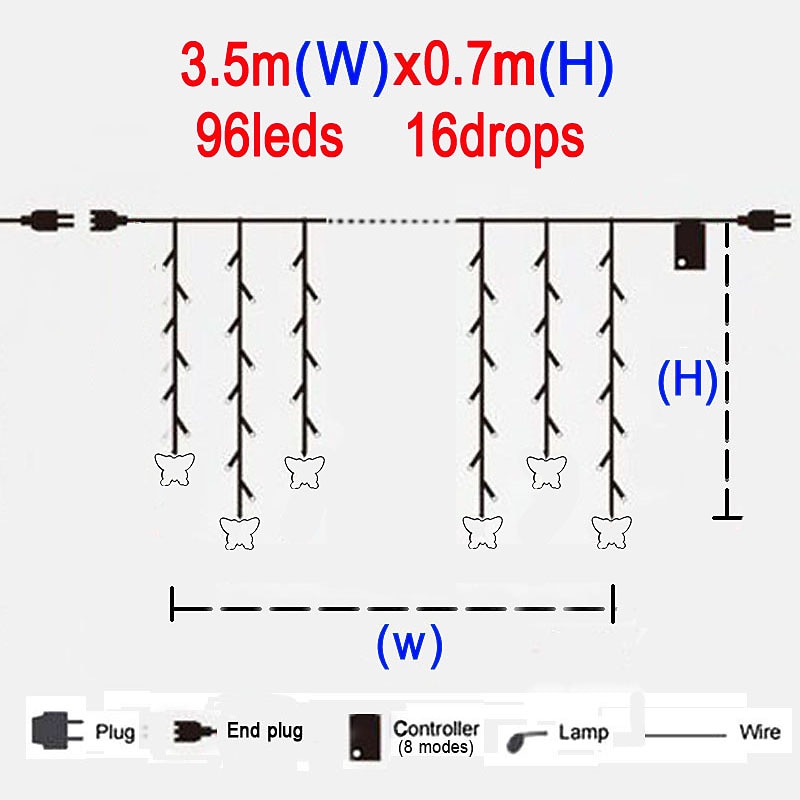 LED  Fairy Light Butterfly Curtain String Lights 3.5M 96LEDs New Year Holiday Wedding Valentine's Day Living Room Bedroom Store Decoration 220V EU Plug Curtain Lights 2026 - $20.99 –P9