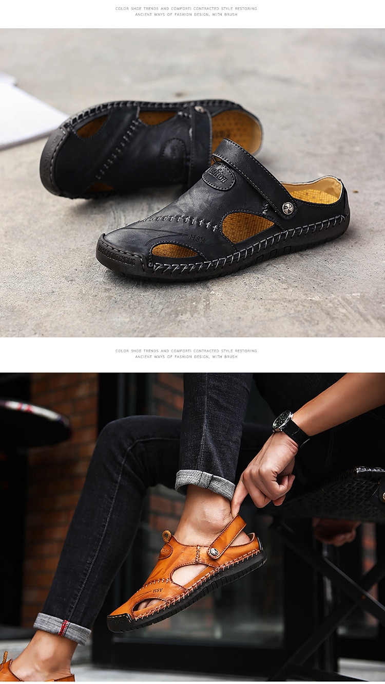 Men's Leather Gladiator Sandals - Comfortable Open-Toe Summer Shoes with Non-Slip Sole for Outdoor and Casual Wear 2026 - $46.99 –P6