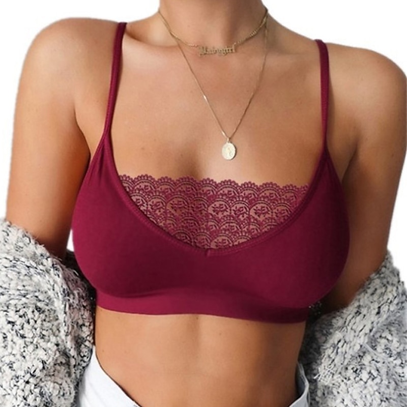 Sujetadores deportivos sin aros para mujer, tirantes fijos, copa 3/4, escote en U profundo, transpirables, encaje, color puro, cierre de presión, para citas y fiestas&Conjuntos de noche, 2025 - $6.99 –P1