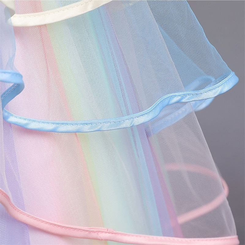Kids Girls' Dress Color Block Rainbow Sleeveless Party Sweet Polyester Maxi Tulle Dress Summer Spring 3-12 Years Light Pink White Ivory 2025 - $26.99 –P1