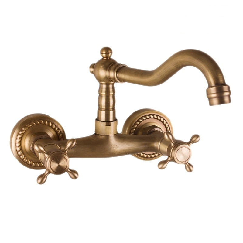 Badrum Tvättställ Kran - Roterbar / Väggfäste Antik mässing Väggmontering Två handtag Ett hålBath Taps 2026 - $114.99 –P5