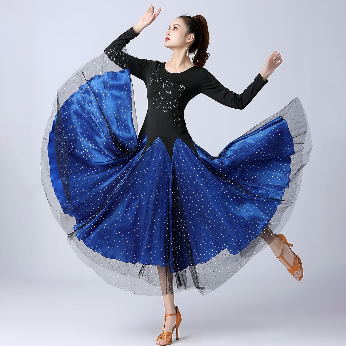 Ballroom Dance Dress Sequins Women's Performance Daily Wear Long Sleeve Natural Polystyrene Milk Fiber 2026 - $63.99 –P1
