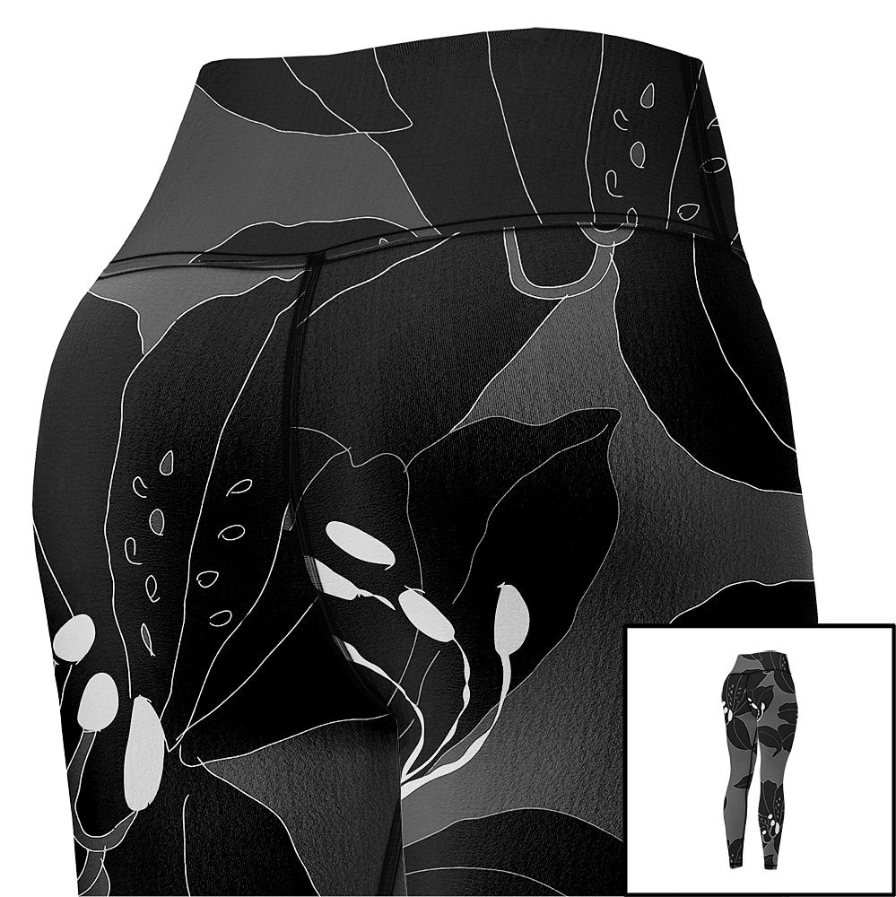 Dámské Legíny Sports Gym Leggings Kalhoty na jógu Spandex Černá Oříznuté legíny Květiny Zaštíhlující Butt Lift Oblečení Oblečení Jóga Zdatnost Cvičení v tělocvičně Běh / Vysoká pružnost / Sportovní 2026 - $18.99 –P9