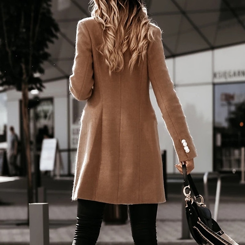 Women's Winter Coat Long Overcoat Double Breasted Lapel Pea Coat Thermal Warm Windproof Trench Coat with Pockets Fall Outerwear Long Sleeve Black Khaki White 2023 - US $34.99 –P2