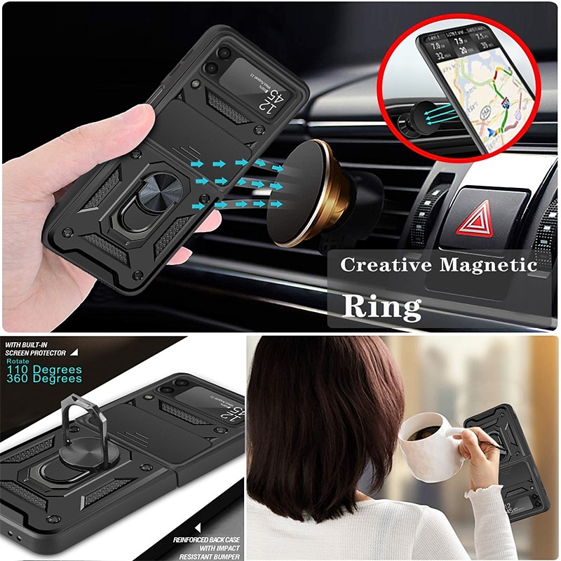 Phone Case For Samsung Galaxy Z Flip 7 Z Flip 5 Z Flip 4 Z Flip 3 Heavy Duty Ring Holder Dustproof Shockproof Solid Colored TPU 2025 - $18.99 –P5