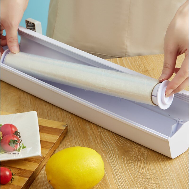 Plastic Cling Wrap Dispenser Refillable Kitchen Wrap Cutting Box