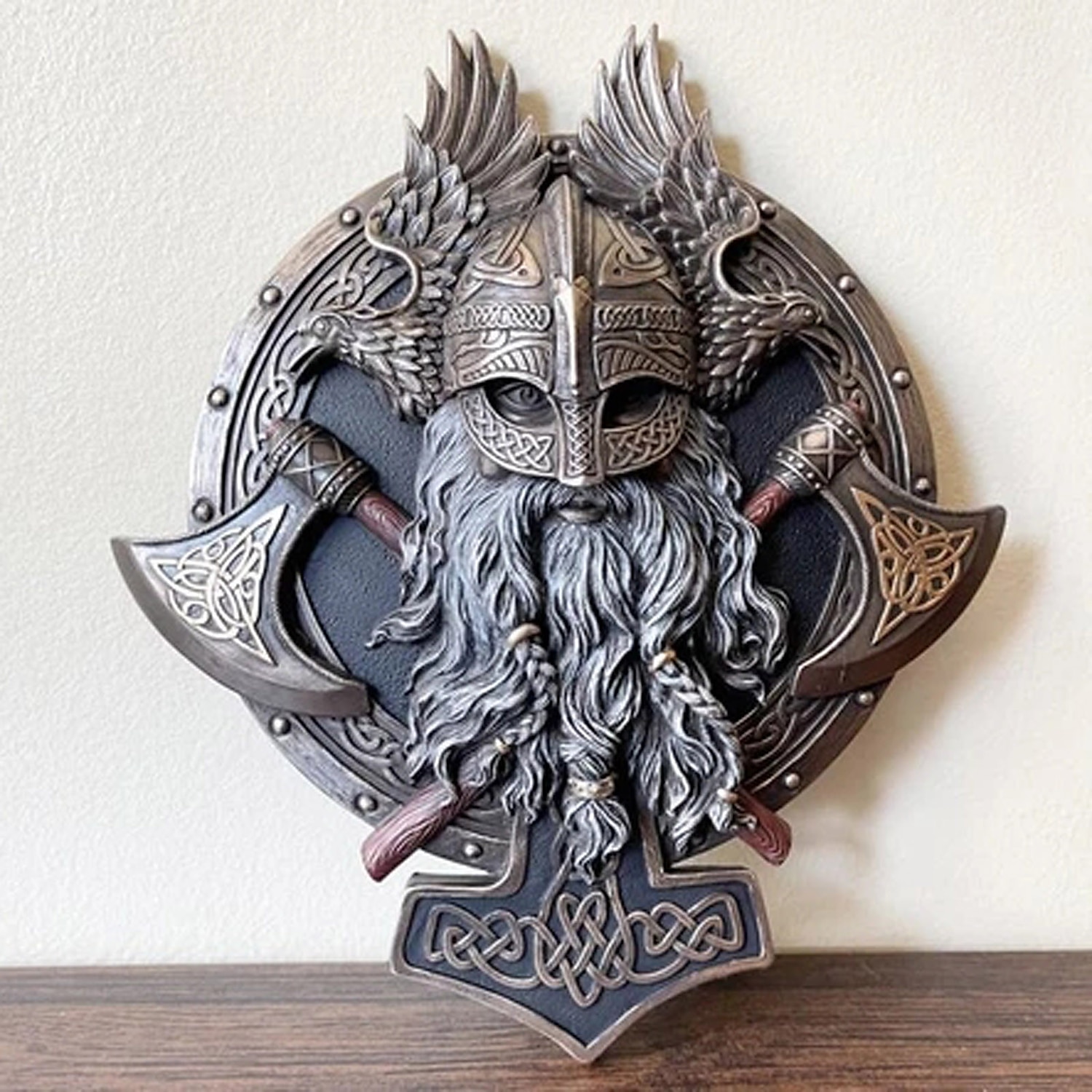Viking berserker double hache décoration murale plaque décoration de maison décoration de jardin résine décoration de la maison artisanat de 2025 ? $43.99 –P2