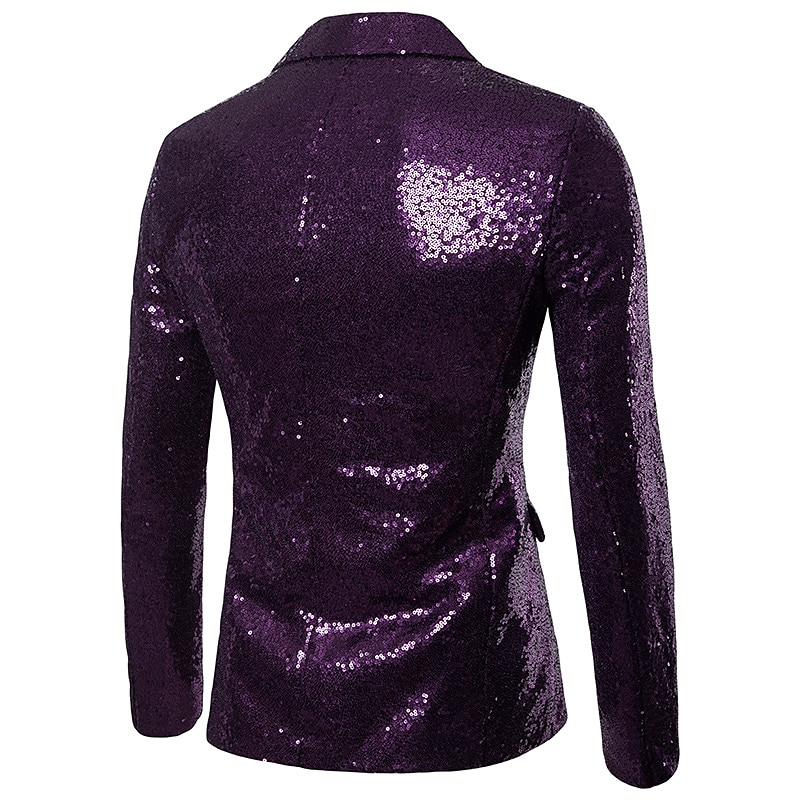 Herr Kavaj Prestanda Cocktailfest Punkmode Vår Höst Paljett Ensfärgat Ficka Skinande Enkelknäppt med Ett Knapphål Blazer Silver Svart Rubinrött Blå 2025 - $58.99 –P9