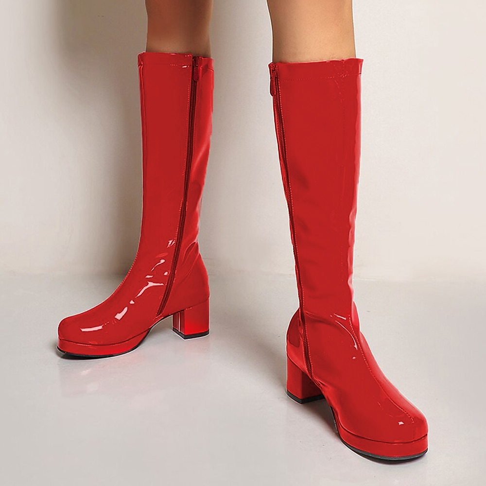 női fehér patentos térdig érő platformcsizma oldalsó cipzárral - vintage 70-es évek disco stílusú, vaskos sarkú csizma cosplayhez, retro divathoz és rendezvényekhez 2025 - $64.99 –P5