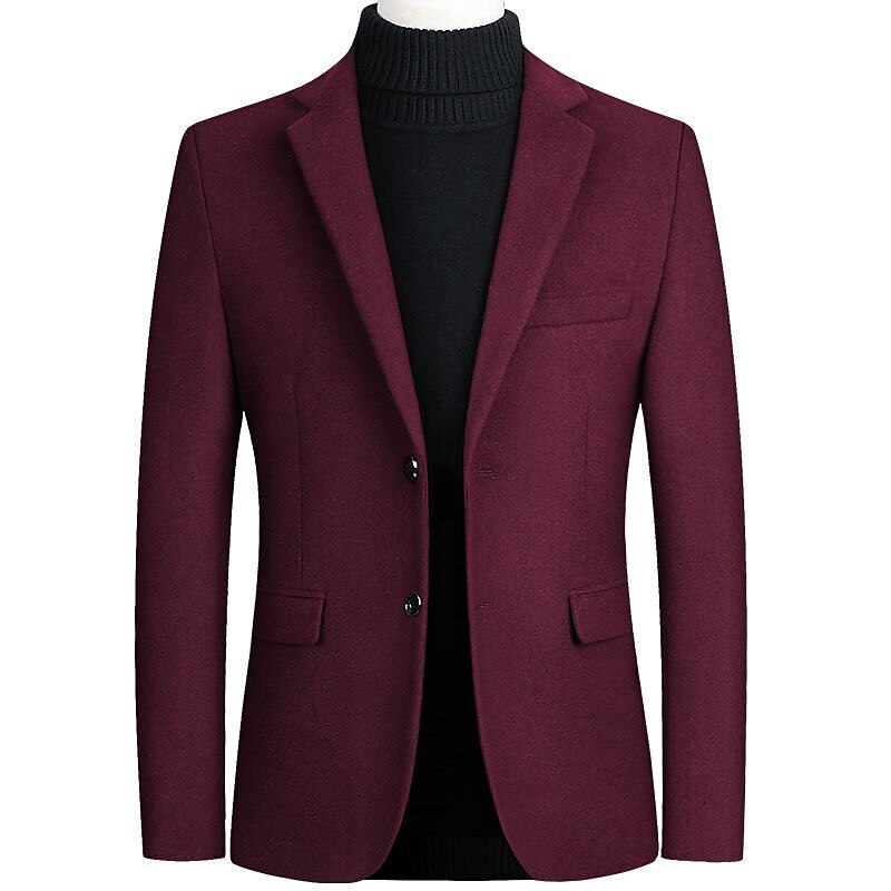 Herren Wollmantel Blazer Sakko Hochzeit B¨¹ro Büro / Geschäftlich Modisch Klassicher Stil Herbst Wolle Feste Farbe warm Warm Einreihiger Verschluss Blazer Schwarz Wein Marineblau Grau 2025 - $62.99 –P5
