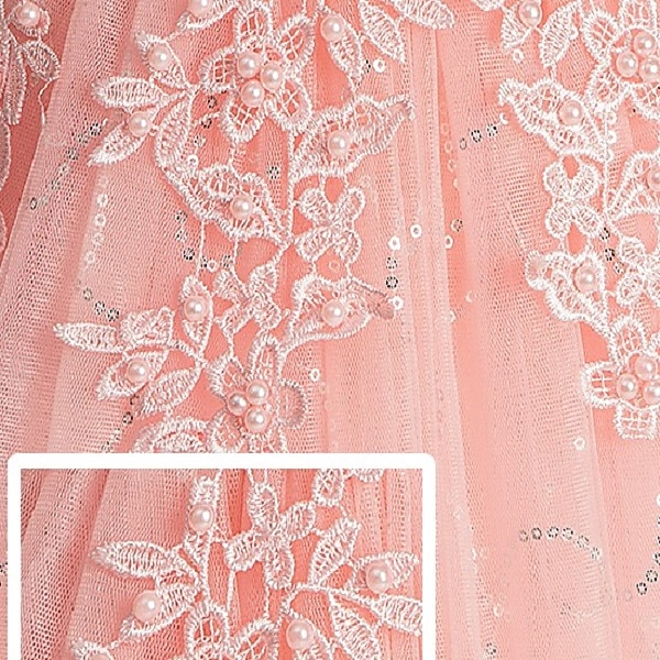 kinderkleidung Mädchen Blumenmädchen Kleid Kleid Blumen Langarm Hochzeit Party Gitter Kuschelig Polyester Maxi Tüll-Kleid Blumenmädchenkleid Weiß Rosa Gold 2025 - $47.99 –P3