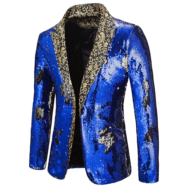 Herren Jacke Blazer Sakko Party Strasse warm Atmungsaktiv Pailletten Tasche Herbst Winter Feste Farbe Strassenmode Brautkleider schlicht Steigendes Revers Standard Regular Fit Schwarz Rote Blau 2025 - $58.99 –P16
