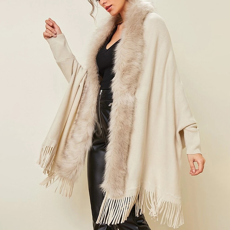 Mujer Abrigo Capa / Capas Calle Diario San Valentín Invierno Otoño Regular Abrigo Escote en Pico Ajuste regular Mantiene abrigado Transpirable Chaquetas Manga Larga Color sólido Borlas Negro Rosa 2025 - $39.99 –P7