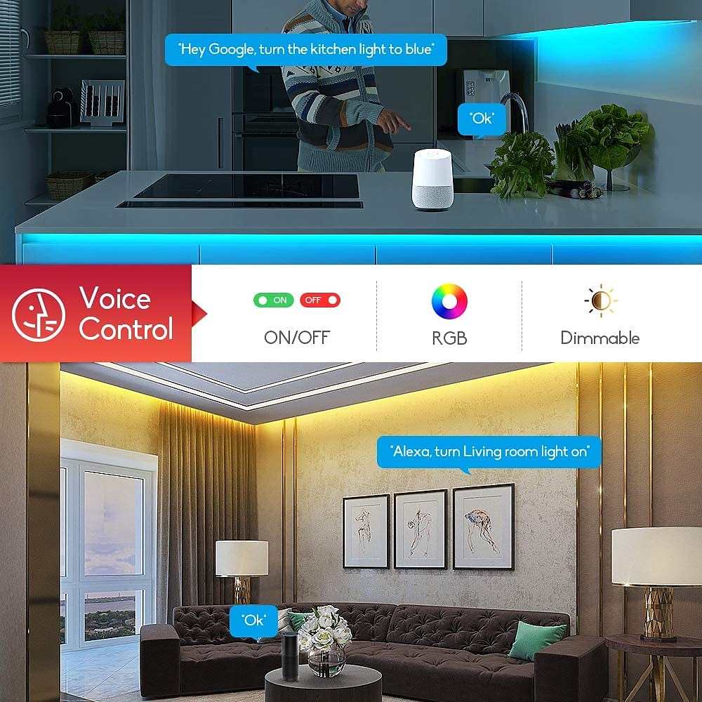 Addressable Dream color RGBIC WiFi Bluetooth LED Light Strip 5~10m 16.4~32.8ft Waterproof 5050SMD Work with Alexa Google Assistant 2025 - $64.99 –P9