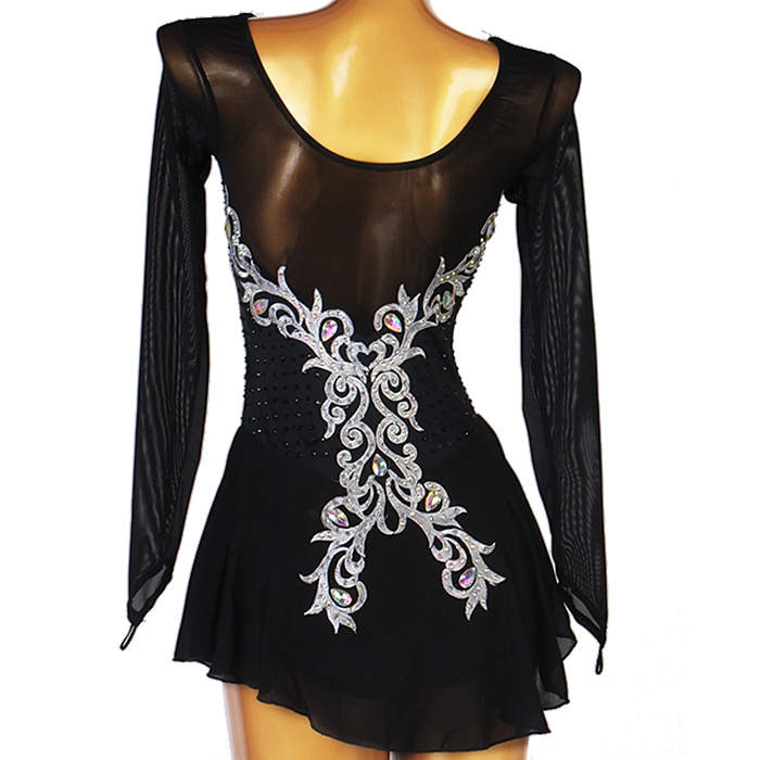 Vestido de patinaje artístico Mujer Chica Patinaje Sobre Hielo Vestidos Accesorios Blanco Negro Retazos Malla Licra Alta elasticidad Entrenamiento Profesional Competición Ropa de Patinaje Hecho a mano 2026 - $117.99 –P8