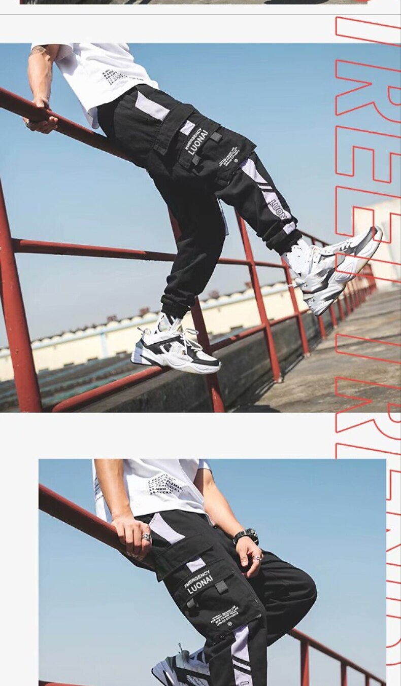 Men's Cargo Pants Cargo Trousers Joggers Trousers Techwear Elastic Waist Classic Multi Pocket Plain Outdoor Sports Ankle-Length Casual Daily Cotton Streetwear Classic Style Black-White Purple 2025 - $17.99 –P3