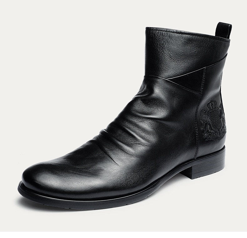 Men's Brown Faux Leather Ankle Boots with Embossed Crest, Classic Vintage Style for Formal and Casual Occasions 2025 - $59.99 –P5