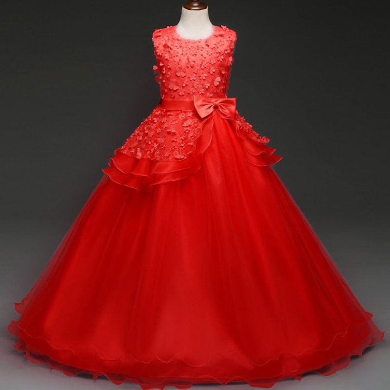 kinderkleidung Mädchen Blumenmädchen Kleid Kleid Einfarbig Ärmellos Leistung Hochzeit Party Spitze Rüschen Gitter Kuschelig Prinzessin Polyester Maxi A Linie Kleid Tüll-Kleid Blumenmädchenkleid 2025 - $40.99 –P6