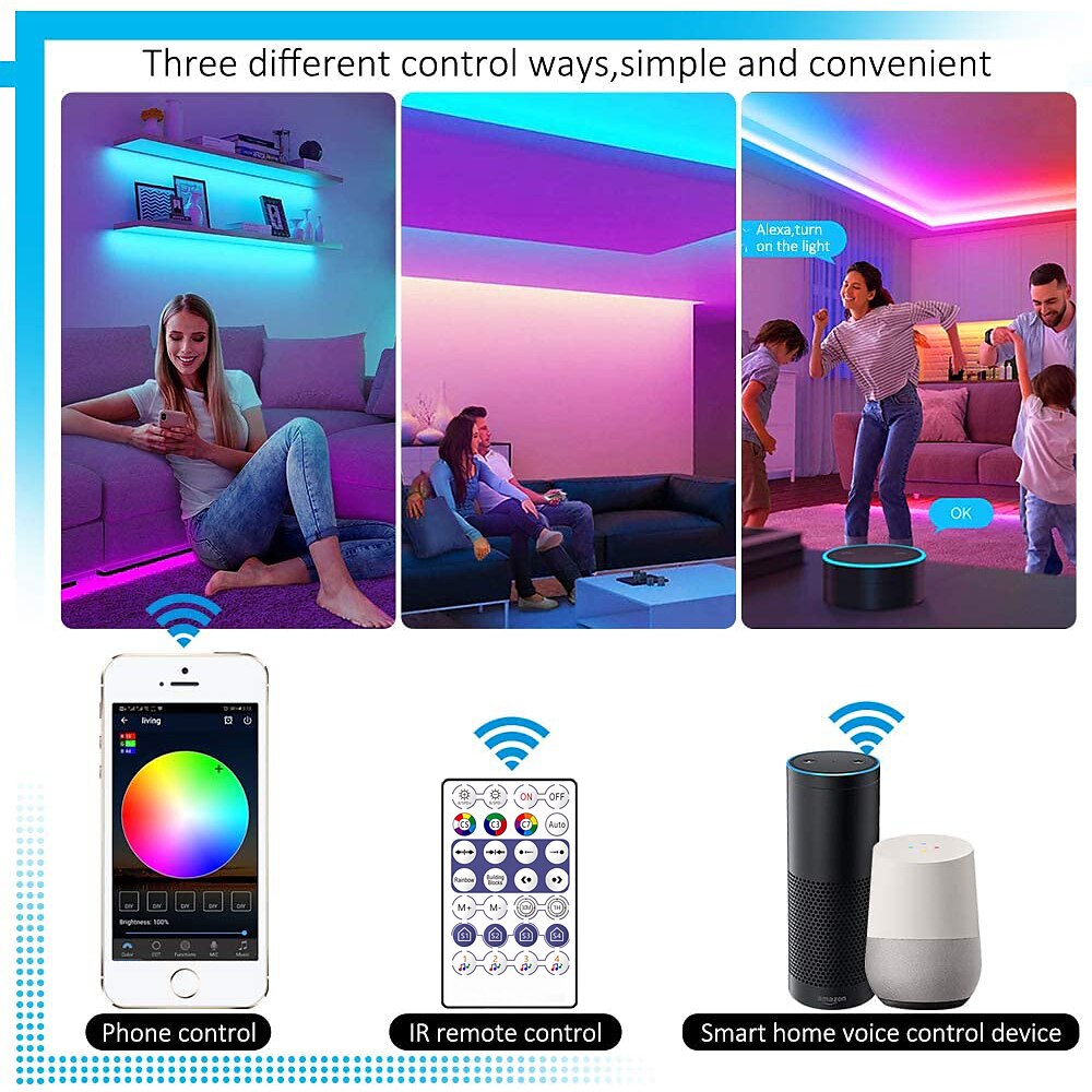 Addressable Dream color RGBIC WiFi Bluetooth LED Light Strip 5~10m 16.4~32.8ft Waterproof 5050SMD Work with Alexa Google Assistant 2025 - $64.99 –P13