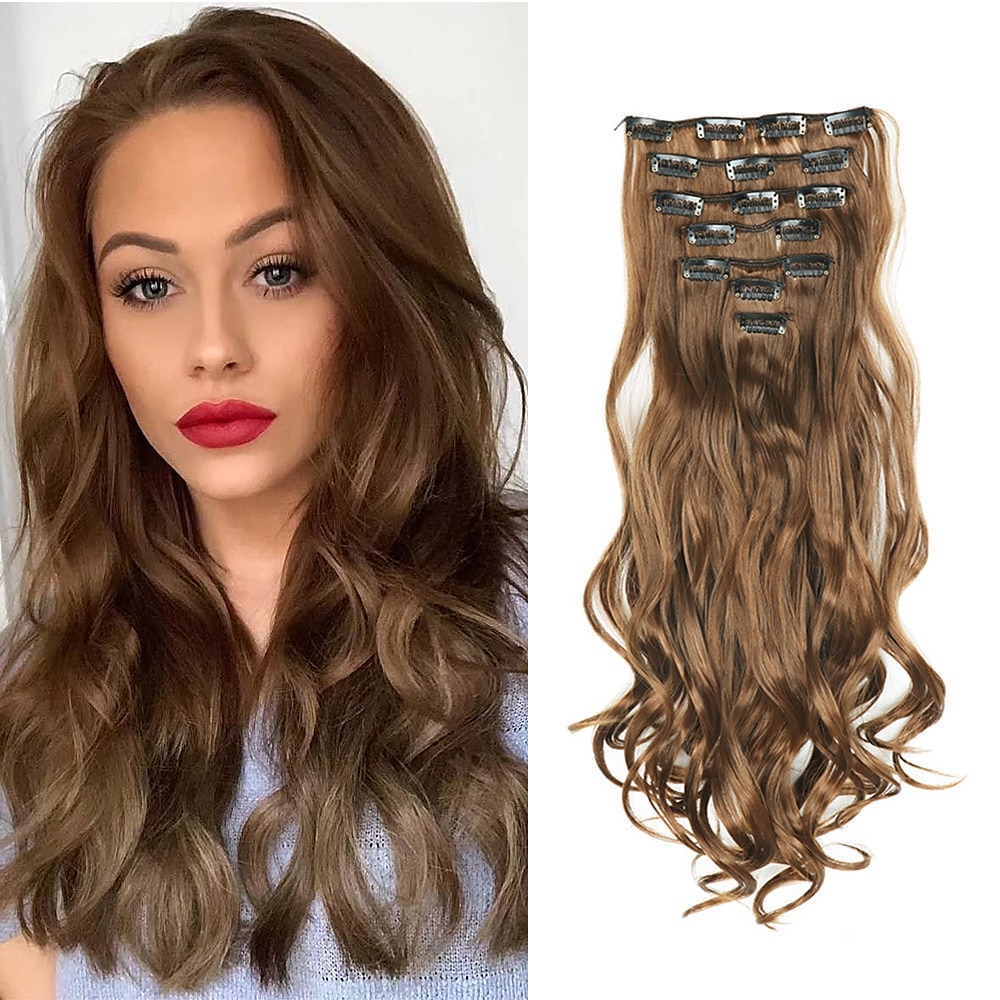 7 pièces/ensemble 22 postiches ondulés bouclés 16 clips dans de faux cheveux de style clip synthétique dans les extensions de cheveux résistant à la chaleur pour les femmes filles de 2025 ? $18.49 –P1