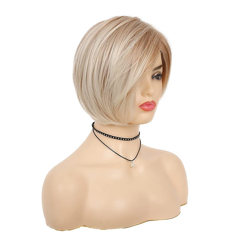 Blonde Wigs for Women Short Blonde Wigs for White Women Layered Synthetic Side Part Straight Bob Wig Halloween Party Cosplay Hair Christmas Party Wigs barbiecore Wigs 2026 - $18.99 –P4