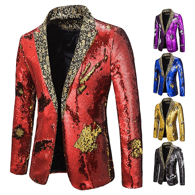 Herren Jacke Blazer Sakko Party Strasse warm Atmungsaktiv Pailletten Tasche Herbst Winter Feste Farbe Strassenmode Brautkleider schlicht Steigendes Revers Standard Regular Fit Schwarz Rote Blau 2025 - $58.99 –P2