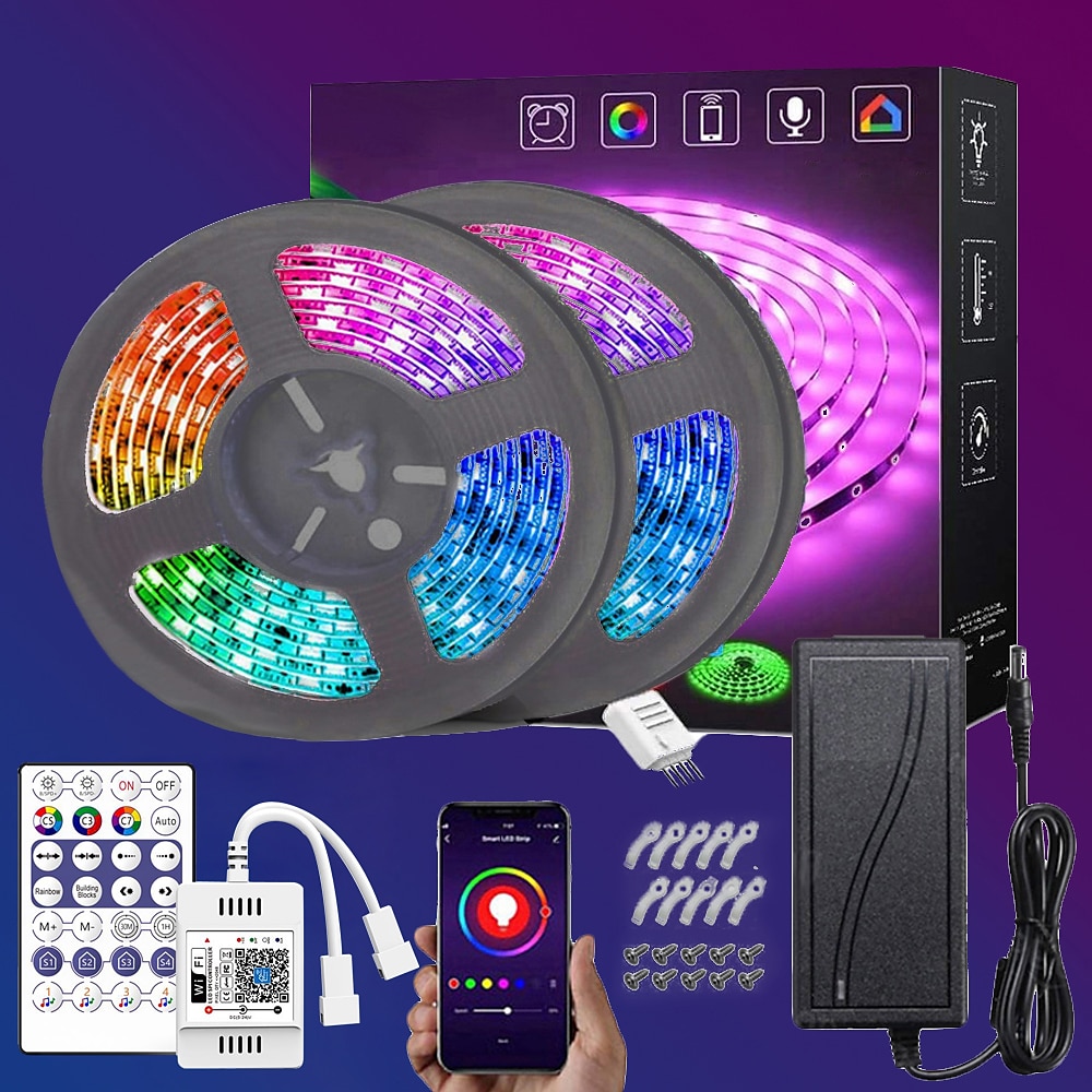 Addressable Dream color RGBIC WiFi Bluetooth LED Light Strip 5~10m 16.4~32.8ft Waterproof 5050SMD Work with Alexa Google Assistant 2025 - $64.99 –P7