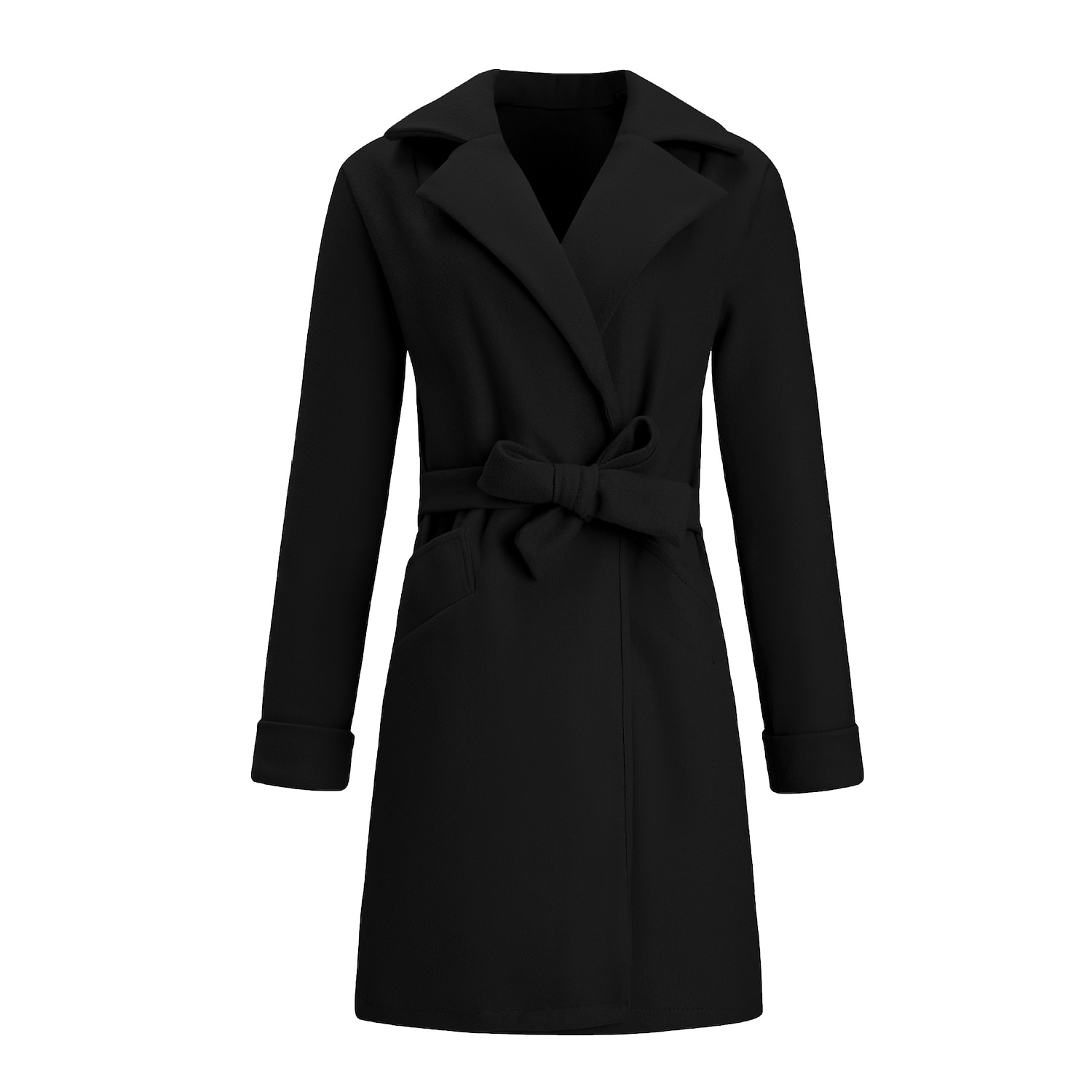 Women's Winter Coat Long Overcoat Open Front Lapel Pea Coat Thermal Warm Windproof Trench Coat with Pockets Belted Elegant Slim Fit Lady Jacket Fall Outerwear Long Sleeve Gray Black Khaki 2023 - US $37.99 –P6