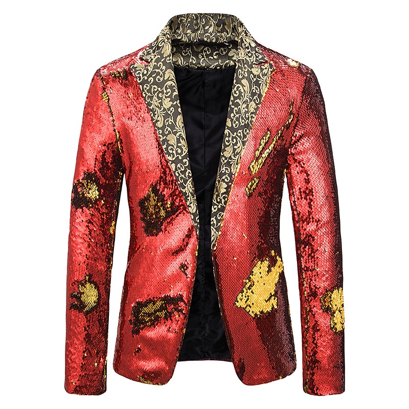 Herren Jacke Blazer Sakko Party Strasse warm Atmungsaktiv Pailletten Tasche Herbst Winter Feste Farbe Strassenmode Brautkleider schlicht Steigendes Revers Standard Regular Fit Schwarz Rote Blau 2025 - $58.99 –P7