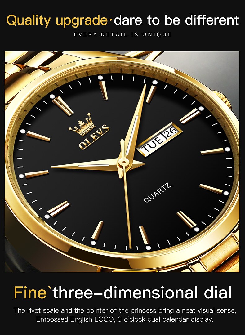 OLEVS Men Quartz Watch Calendar Minimalist Luxury Large Dial Luminous Calendar Date Week Waterproof Stainless Steel Strap Watch 2026 - $37.99 –P4