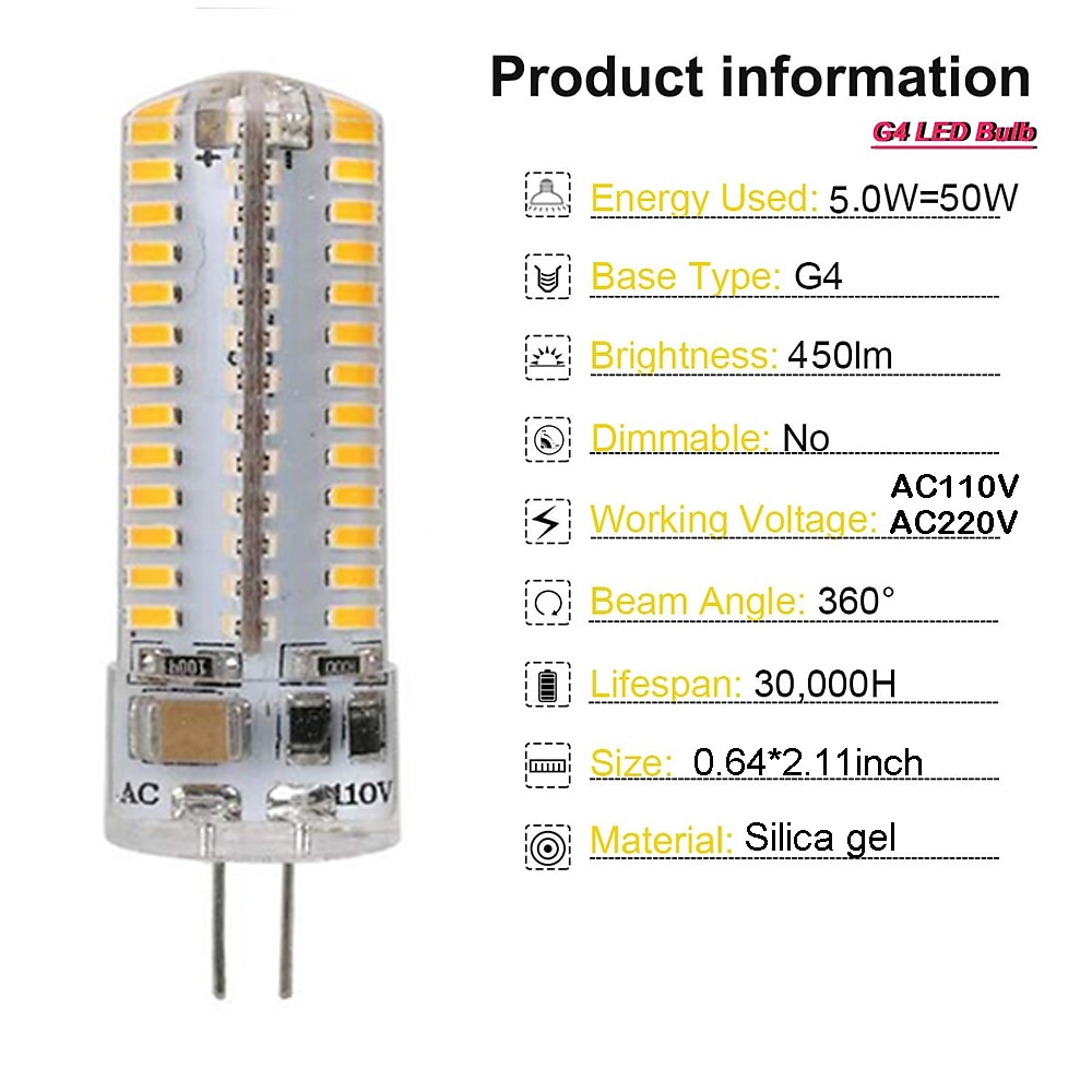 2025年 10 個 4 個 5 ワット e14 g4 g9 バイピン LED 風景電球 104leds smd 3014 500lm 50 ワットハロゲン同等家庭用照明 ac110v ac220v  コレクション – $21.99 –P11