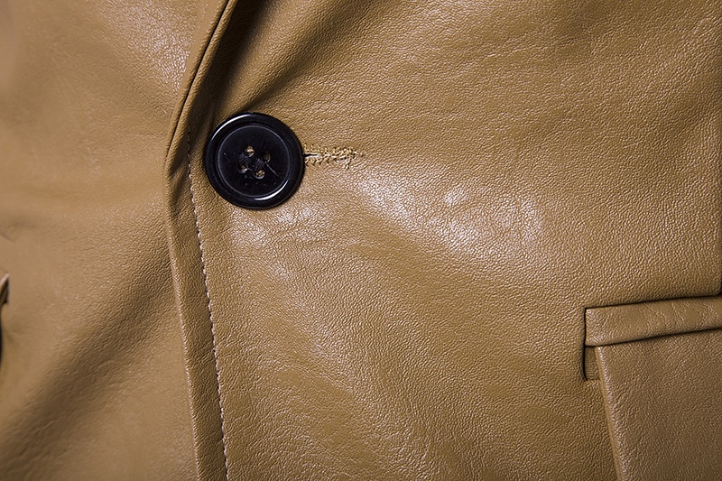 Men's Jacket Faux Leather Jacket Blazer Wedding Business Thermal Warm Rain Waterproof Pocket Fall Solid Color Business Elegant Turndown Regular Faux Leather Regular Fit Black White Red Khaki Jacket 2025 - $66.99 –P12