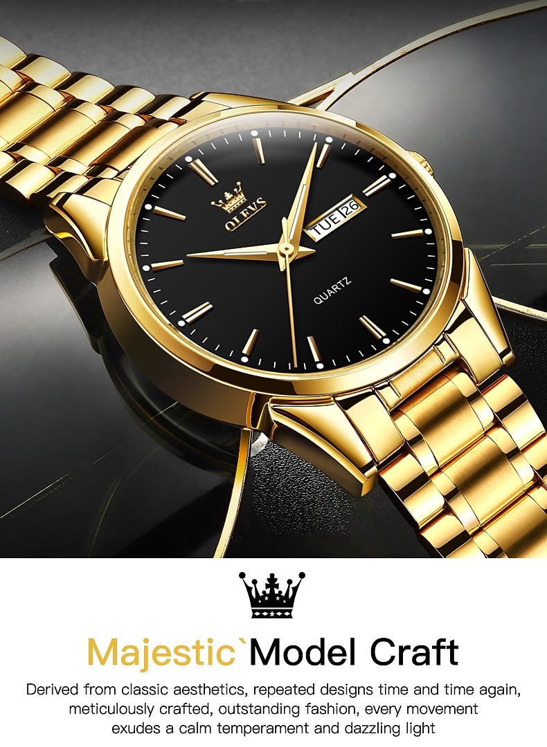 OLEVS Men Quartz Watch Calendar Minimalist Luxury Large Dial Luminous Calendar Date Week Waterproof Stainless Steel Strap Watch 2026 - $37.99 –P6