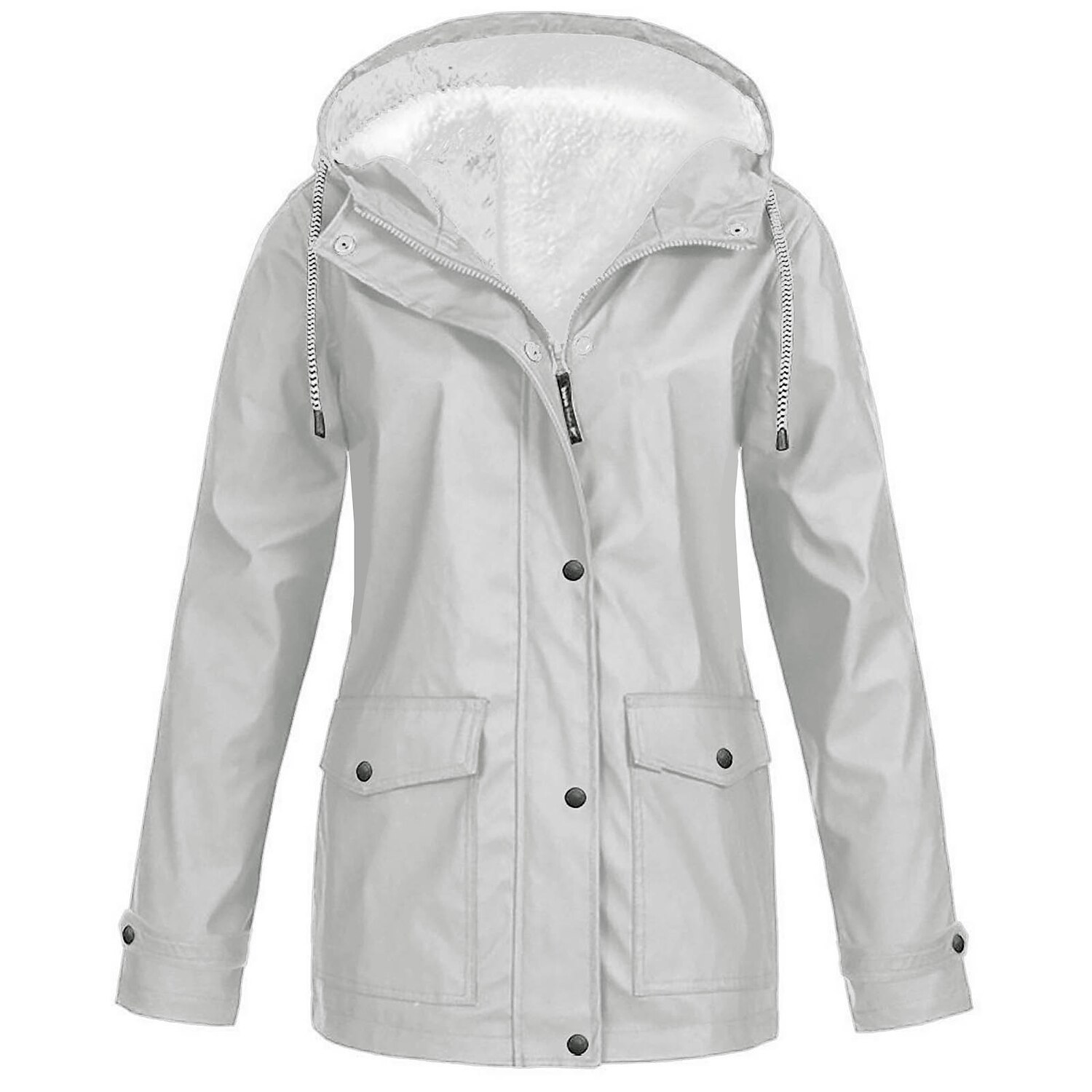 TIMEMEAN Fleece Thick Rain Coat for Women Rain Mac Women Ladies Waterproof Jacket Lightweight Comfortable Grey Size 14