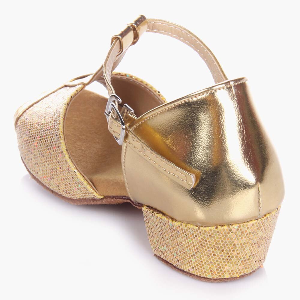 chaussures de danse de salon à paillettes dorées pour filles – talons de danse latine à bride en T et semelle en daim pour performances et compétitions de 2025 ? $24.99 –P3