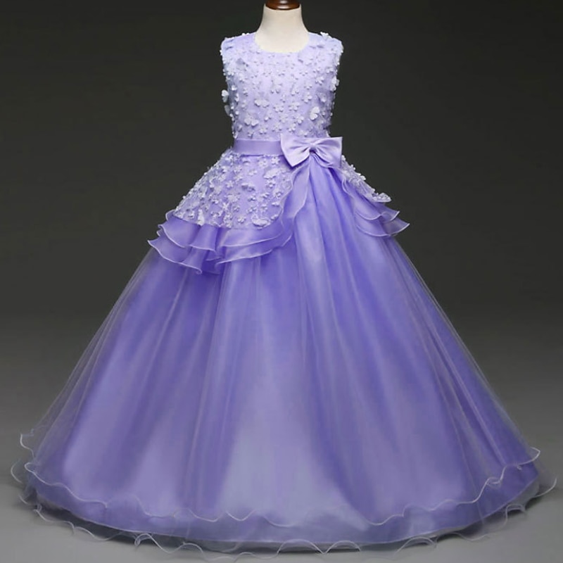 kinderkleidung Mädchen Blumenmädchen Kleid Kleid Einfarbig Ärmellos Leistung Hochzeit Party Spitze Rüschen Gitter Kuschelig Prinzessin Polyester Maxi A Linie Kleid Tüll-Kleid Blumenmädchenkleid 2025 - $40.99 –P2