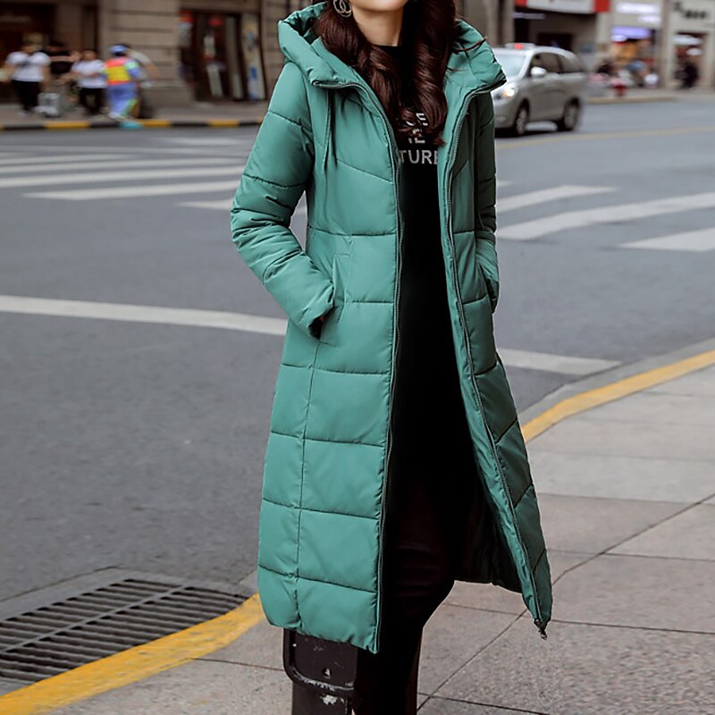 Women's Puffer Jacket Parka Outdoor Street Daily Winter Fall Long Coat Regular Fit Warm Breathable Jacket Long Sleeve Solid Color Green Black Dark Green / Going out 2023 - US $36.99 –P7