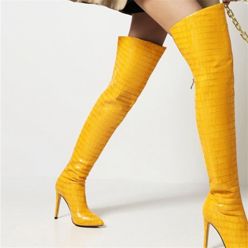 Women's White Over-the-Knee Stiletto Heeled Boots – Sexy High Heel Thigh-High Fashion Footwear for Night Out & Parties 2025 - $84.99 –P5