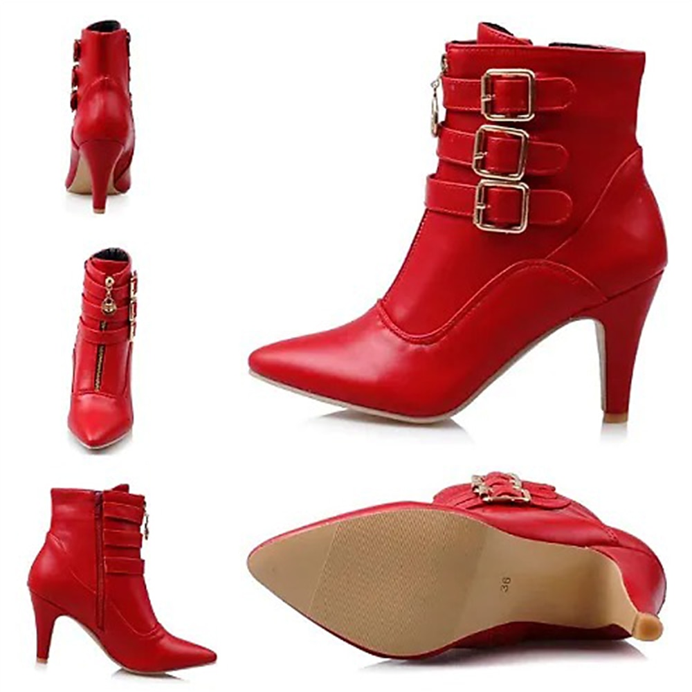 Botines de tacón alto de moda para mujer con hebillas y cremallera: elegantes botas de tacón de aguja de piel sintética para otoño e invierno 2025 - $54.99 –P3