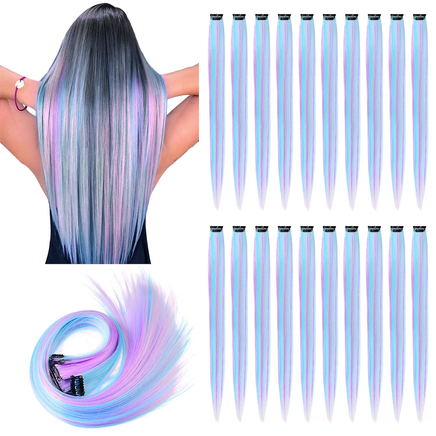 Colored Hair Extensions for Girls Earrings Mixed Color Wig Piece One Card  Color Four-color Hair Extension Piece 12 piece Straight Curly Hair Piece  8903835 2023 – $