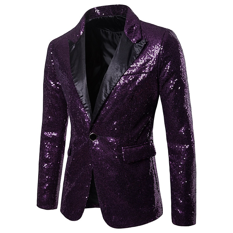 Herr Kavaj Prestanda Cocktailfest Punkmode Vår Höst Paljett Ensfärgat Ficka Skinande Enkelknäppt med Ett Knapphål Blazer Silver Svart Rubinrött Blå 2025 - $58.99 –P8