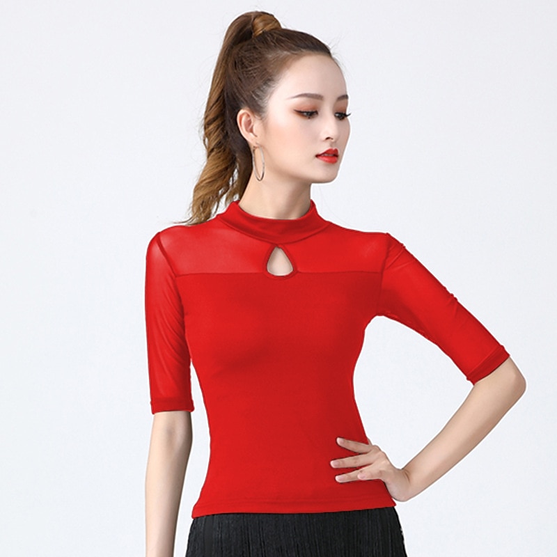 Latijnse dans Top Effen Gesplitst Dames Opleiding Prestatie Halve mouw Hoog Spandex 2025 - $15.99 –P2